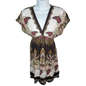 Xhilaration Women's Black Floral Dress XS V Neck Sleeveless Button Down Rayon